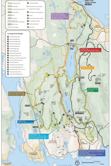 Plan des carriage roads au Parc national d'Acadia