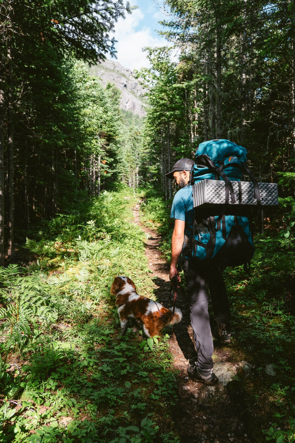 Randonneur avec son chien sur la traversée de Charlevoix