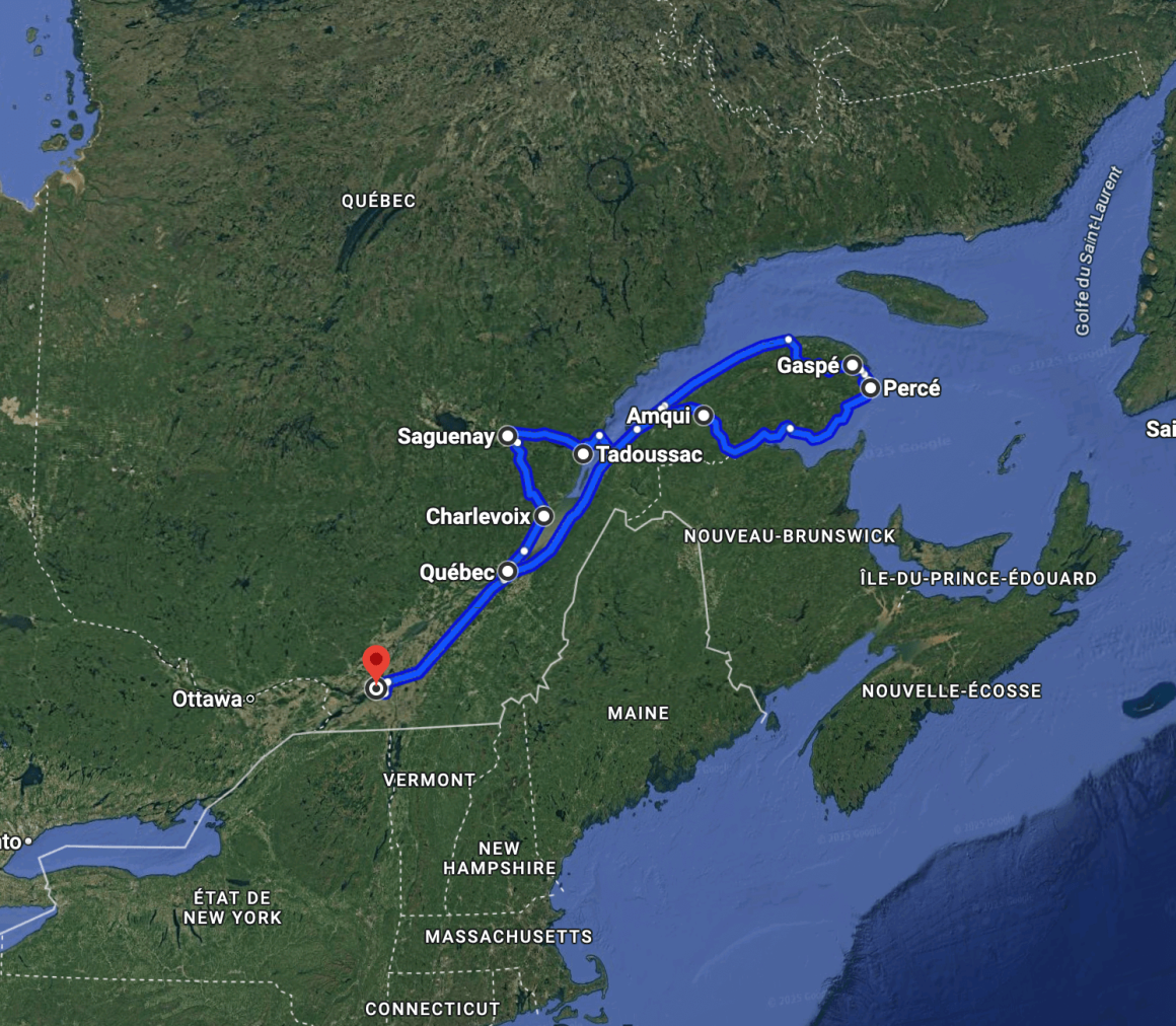 Itinéraire d'un voyage au Québec