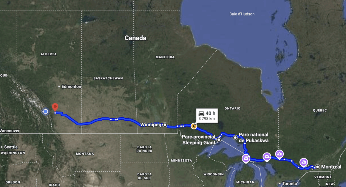 Notre itinéraire sur la traversée du Canada